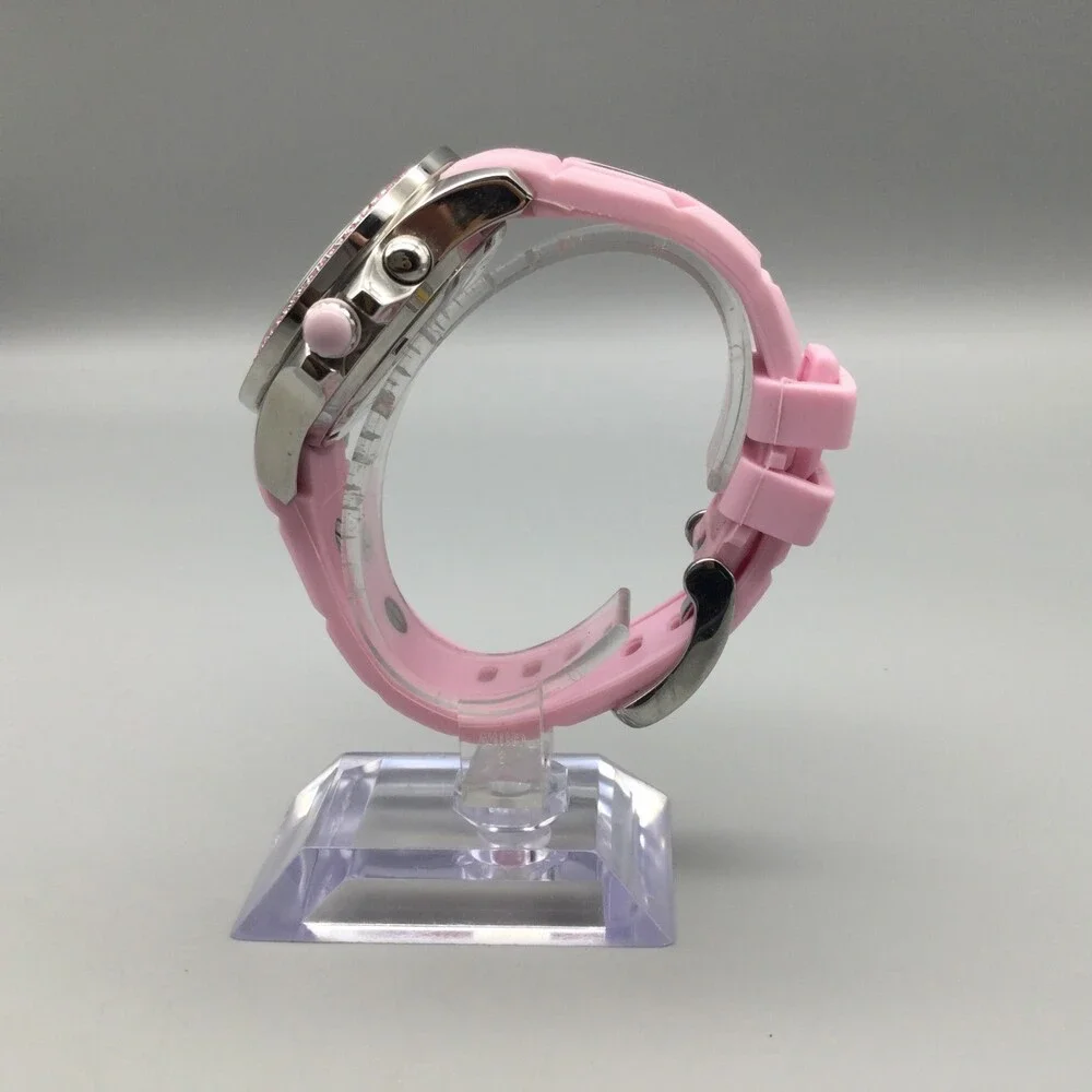 Kyboe! Giant 40 Watch Women 40mm Silver Tone Pink Crystals New Battery